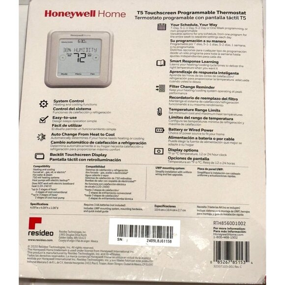 Honeywell Home RTH8560D‎ 7-Day Programmable Touchscreen Thermostat White - Picture 3 of 8